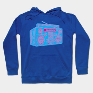 Boombox (Magenta Lines + Cyan Drop Shadow) Analog / Music Hoodie